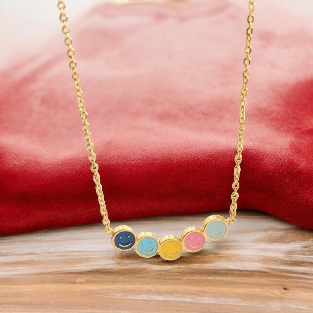 NEW 18K yellow gold plated smile face colorful necklace jewelry B21B